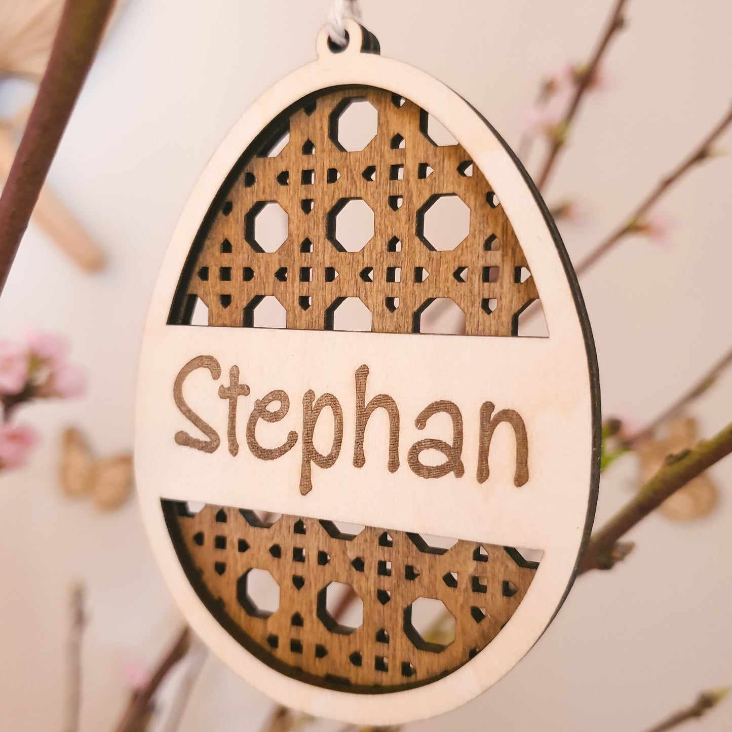 Paashanger met naam - Rotan Paasei 3D - Little Ukkies Ornamenten