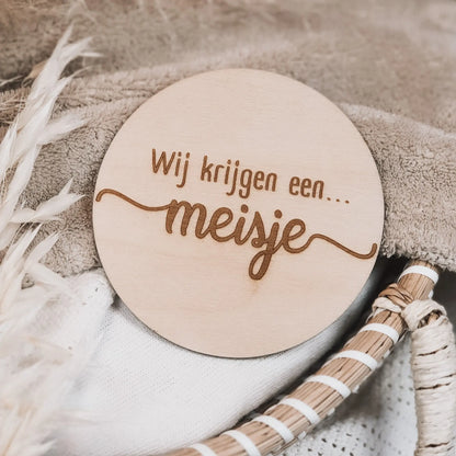 Houten geslachtsaankondiging wij krijgen een meisje